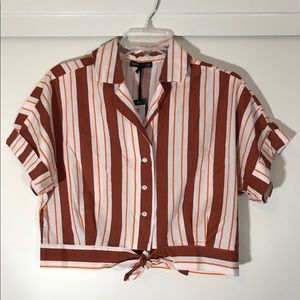 Striped Crop Button-Up